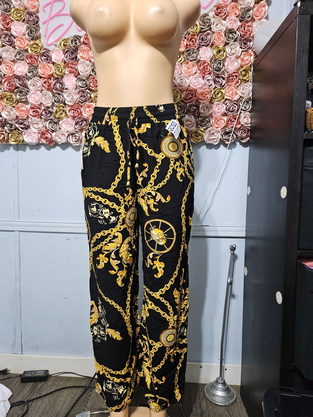 Indero Black Rayon Top with Yellow Floral Print